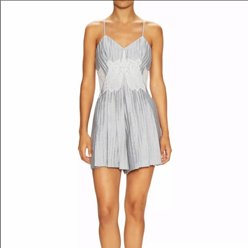 🦋 Jonathan Simkhai Pleated Linen Lattice Romper NWT